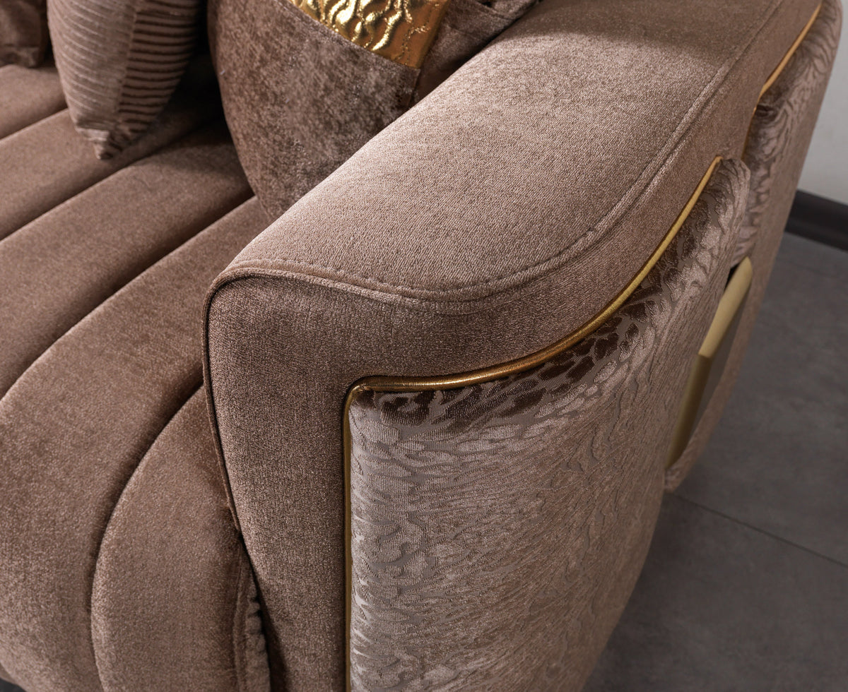 Carlina Coffee/Gold Velvet Sofa & Loveseat