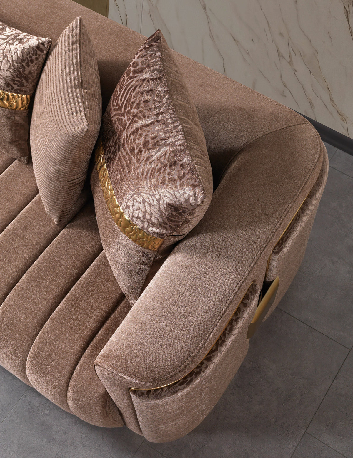 Carlina Coffee/Gold Velvet Sofa & Loveseat