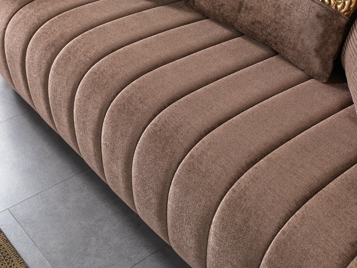 Carlina Coffee/Gold Velvet Sofa & Loveseat