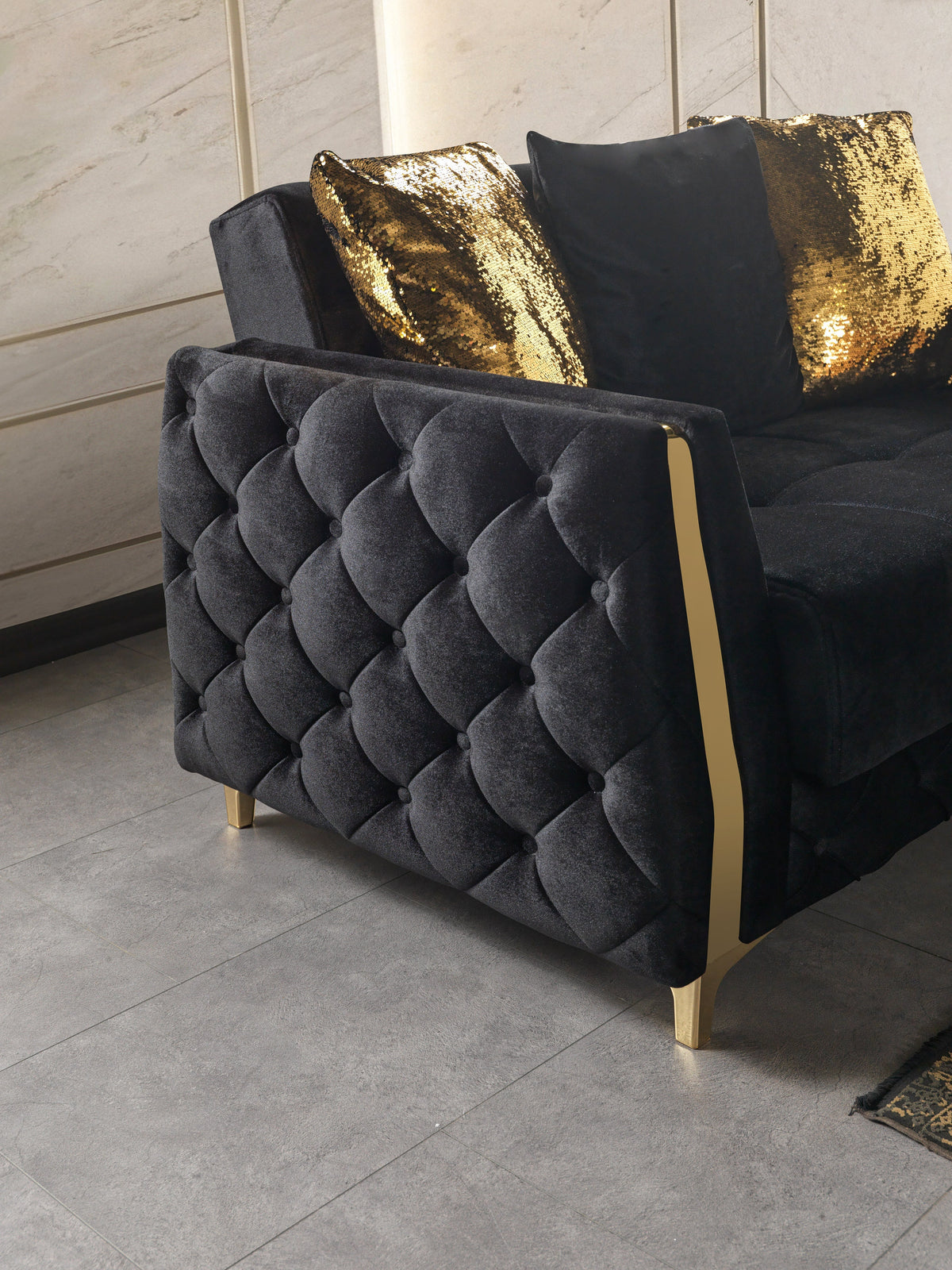 Florence Black Velvet Loveseat