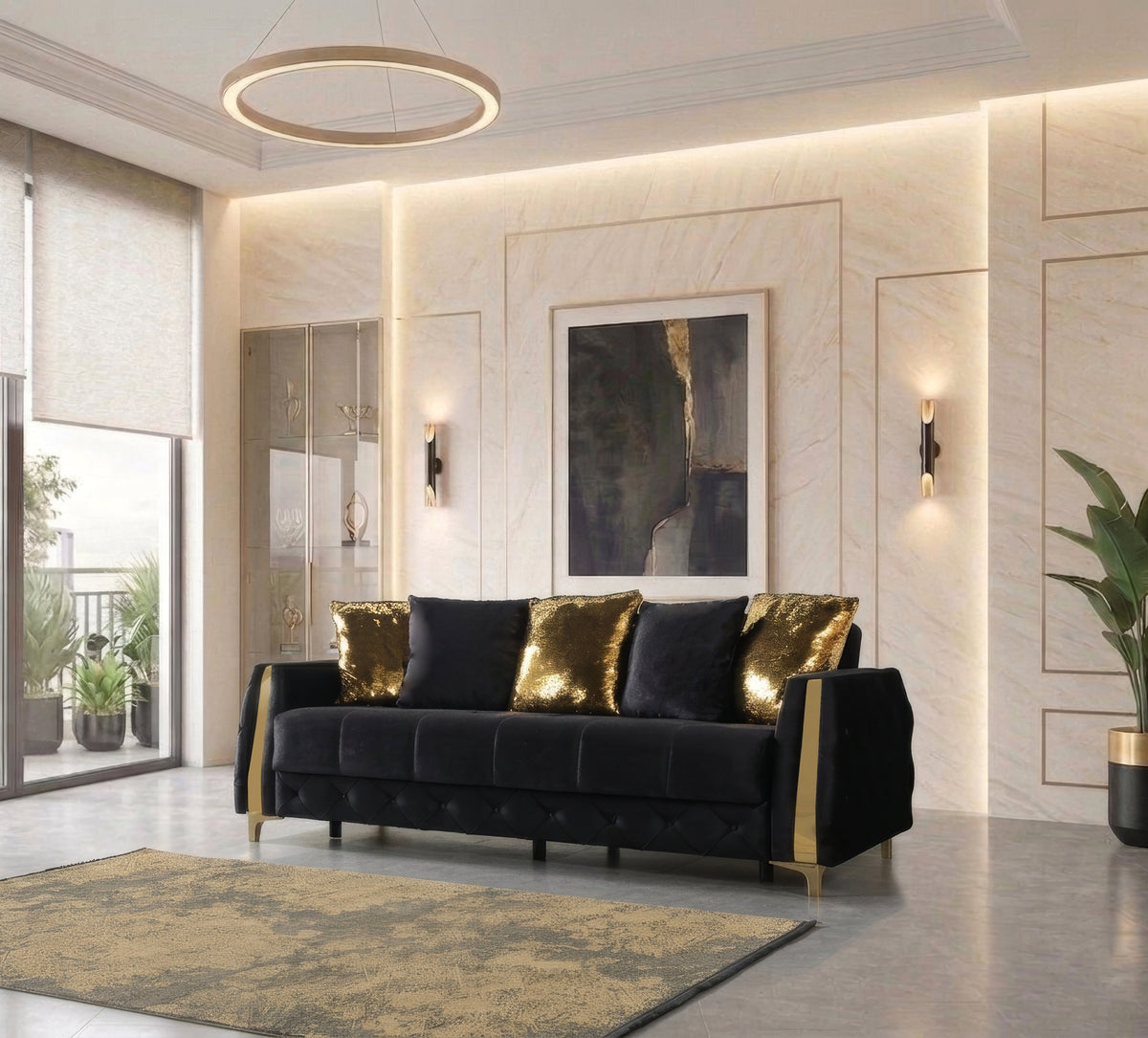 Florence Black Velvet Convertible Sofa