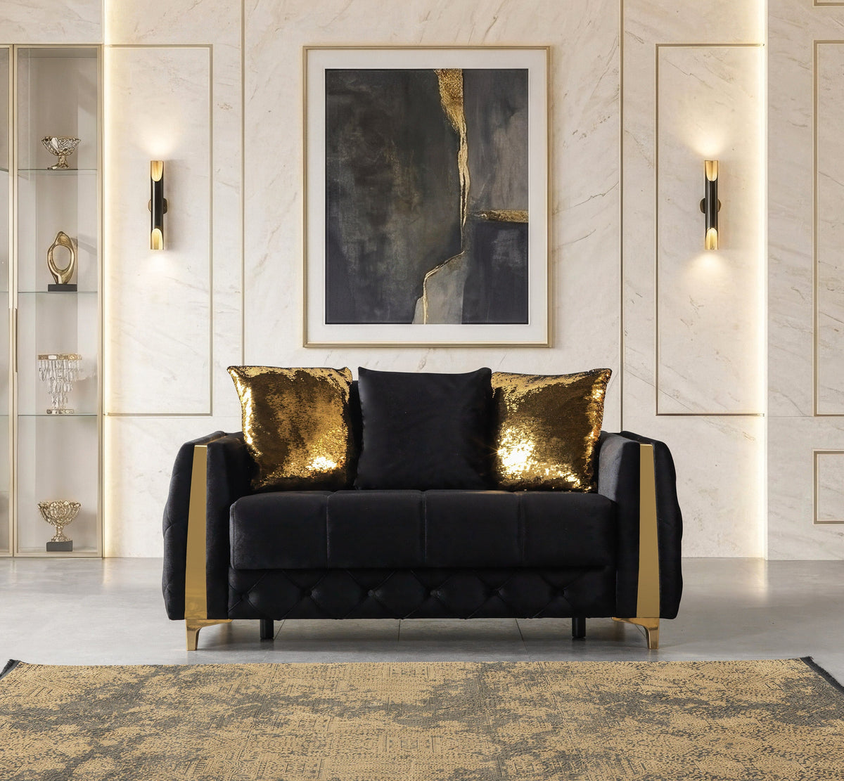 Florence Black Velvet Loveseat