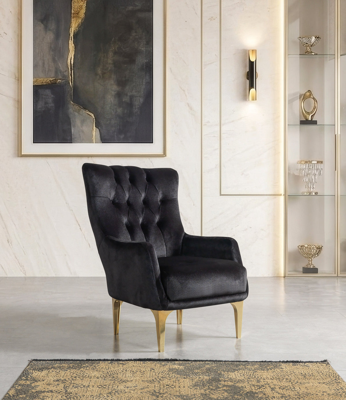 Florence Black Velvet Accent Chair