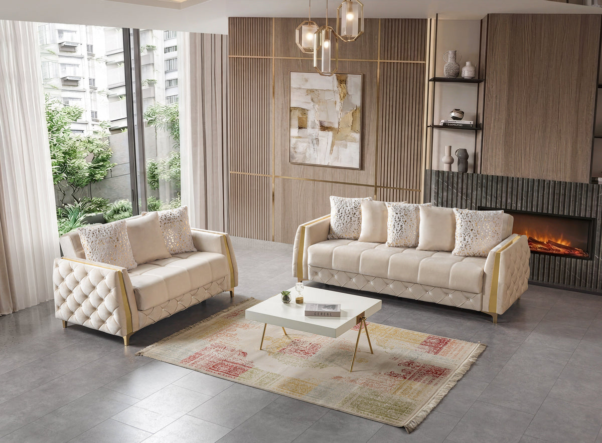 Florence Ivory Velvet Sofa & Loveseat
