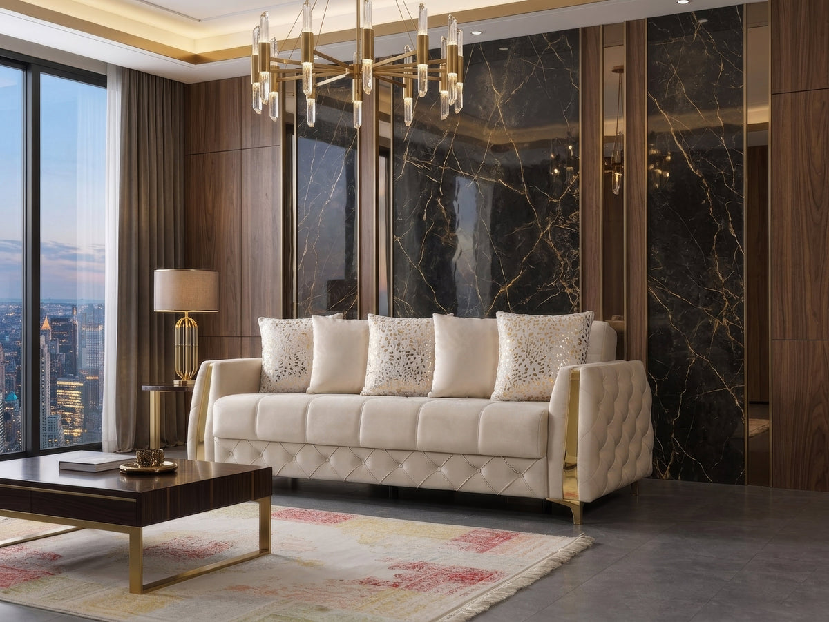 Florence Ivory Velvet Convertible Sofa