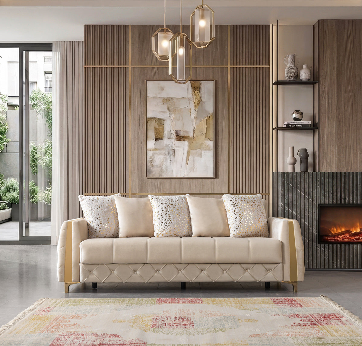 Florence Ivory Velvet Convertible Sofa