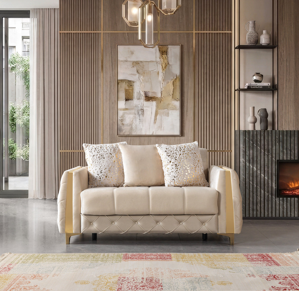 Florence Ivory Velvet Loveseat