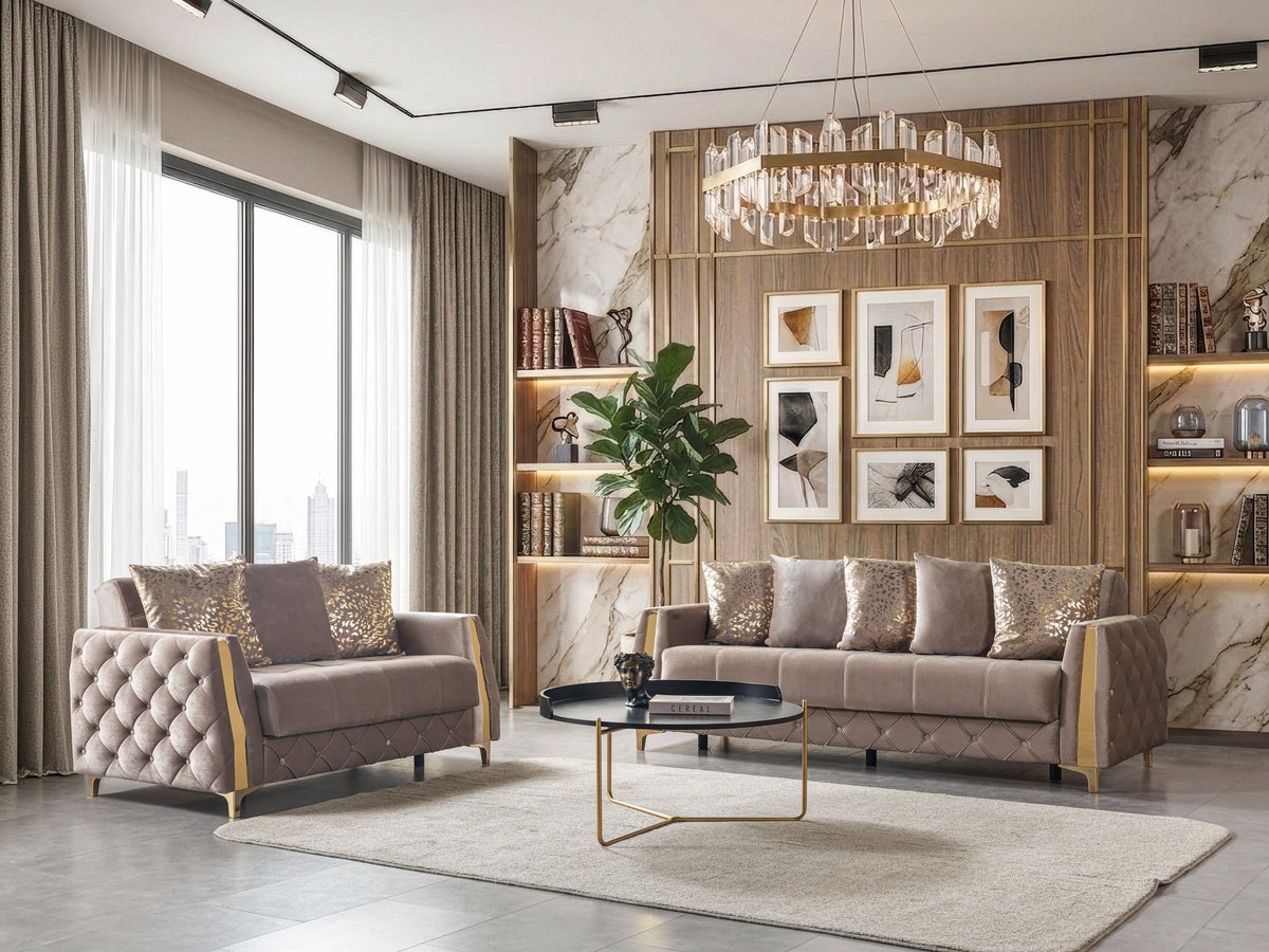 Florence Coffee Velvet Sofa & Loveseat