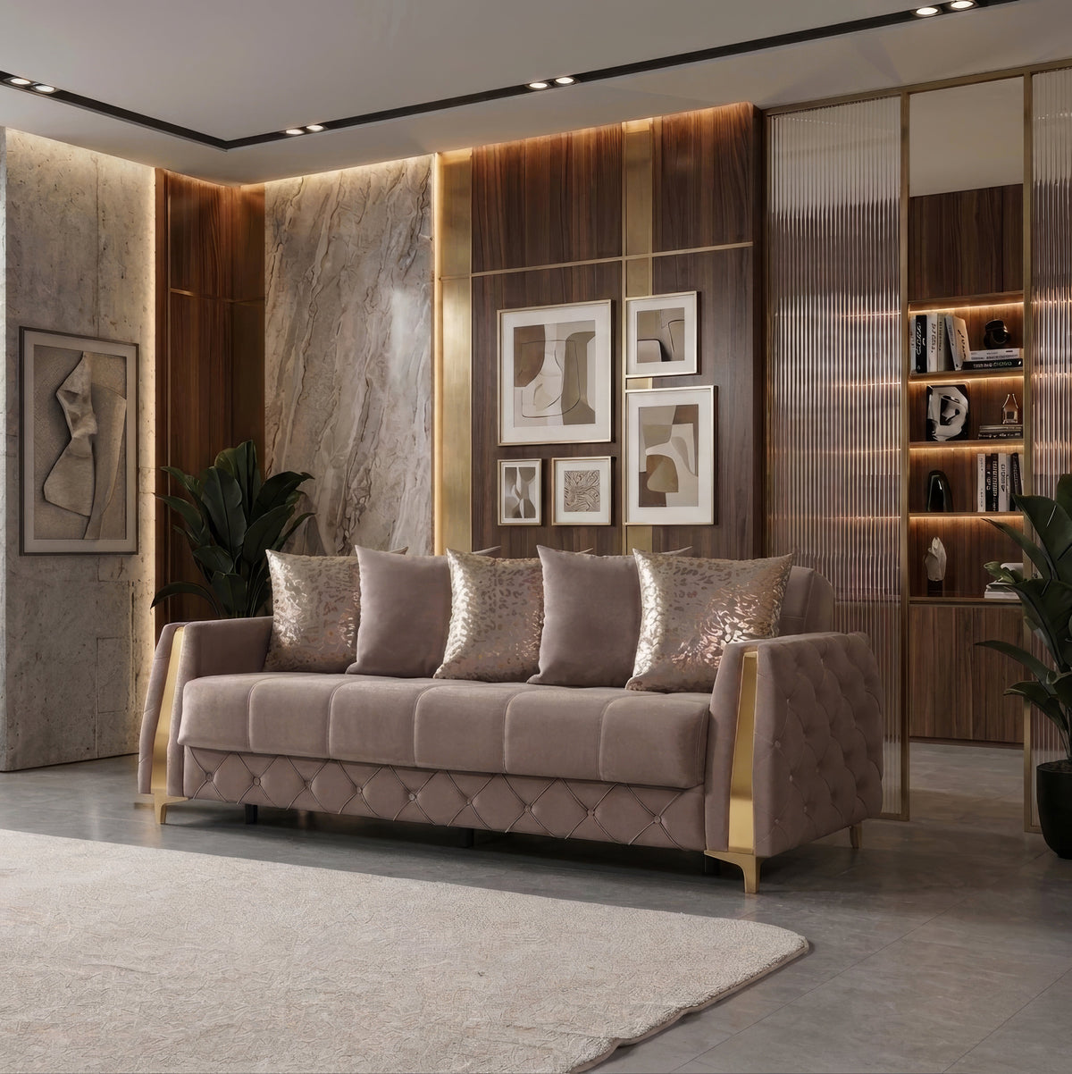 Florence Coffee Velvet Convertible Sofa