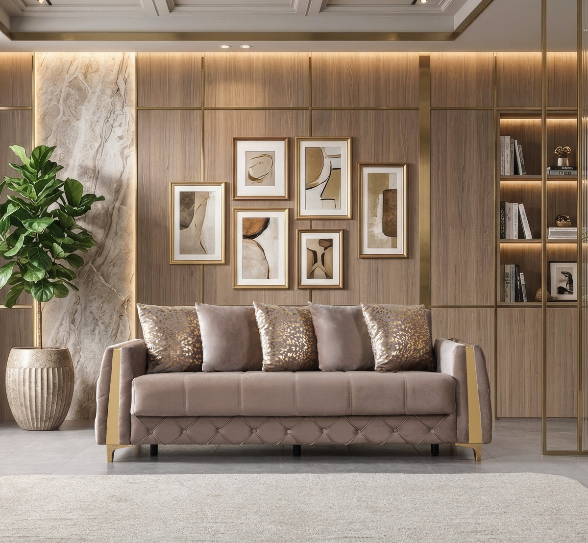 Florence Coffee Velvet Convertible Sofa