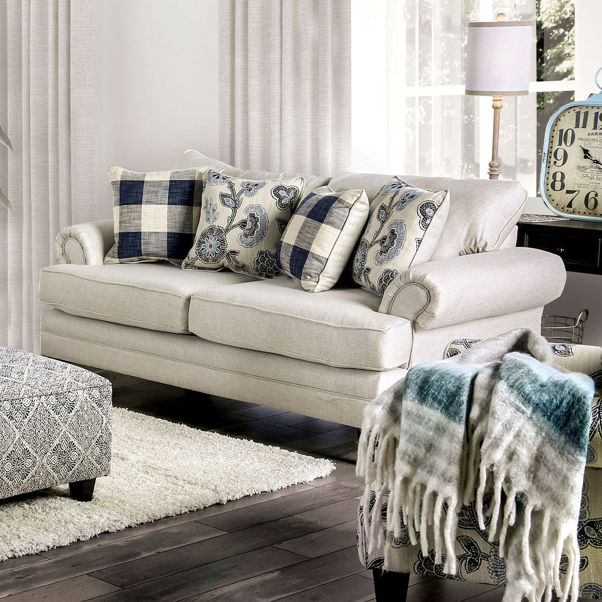 Nash Ivory/Navy Transitional Living Room Set