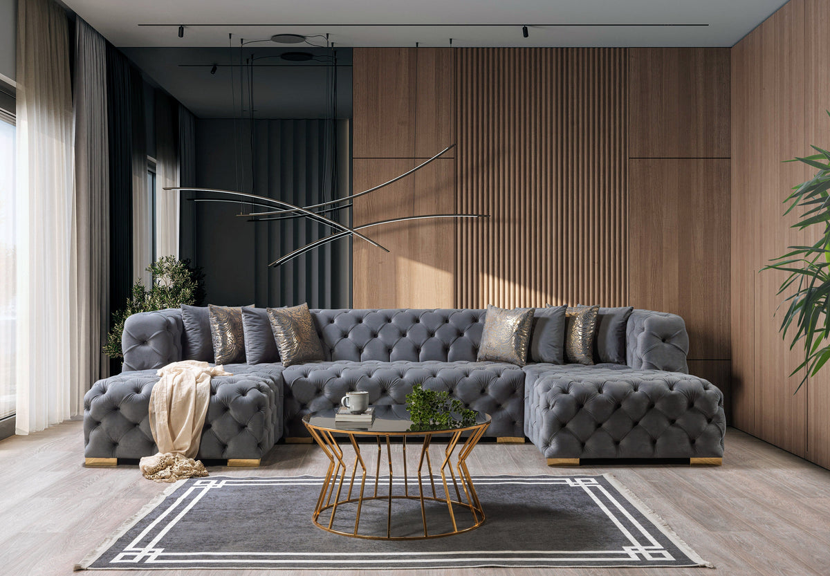 Majestic Sterling Velvet Double Chaise Sectional