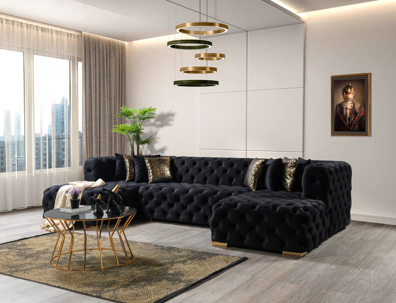 Majestic Onyx Velvet Double Chaise Sectional