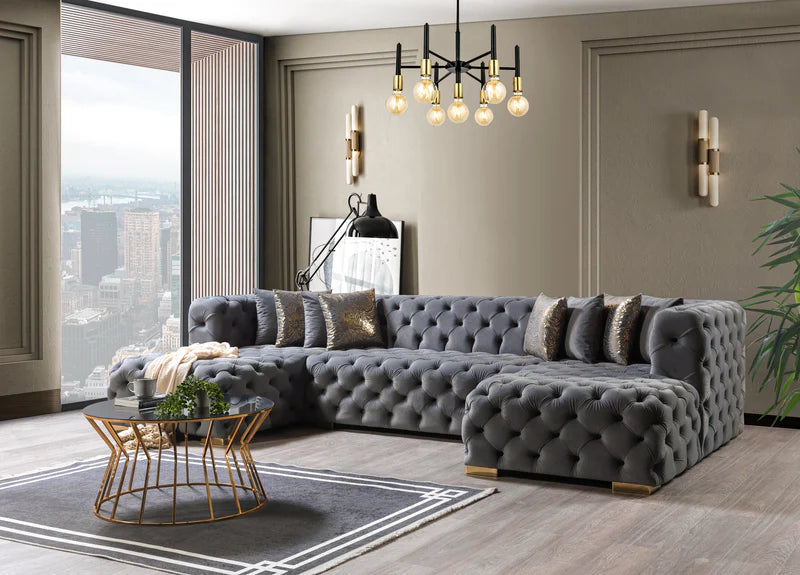 Majestic Sterling Velvet Double Chaise Sectional