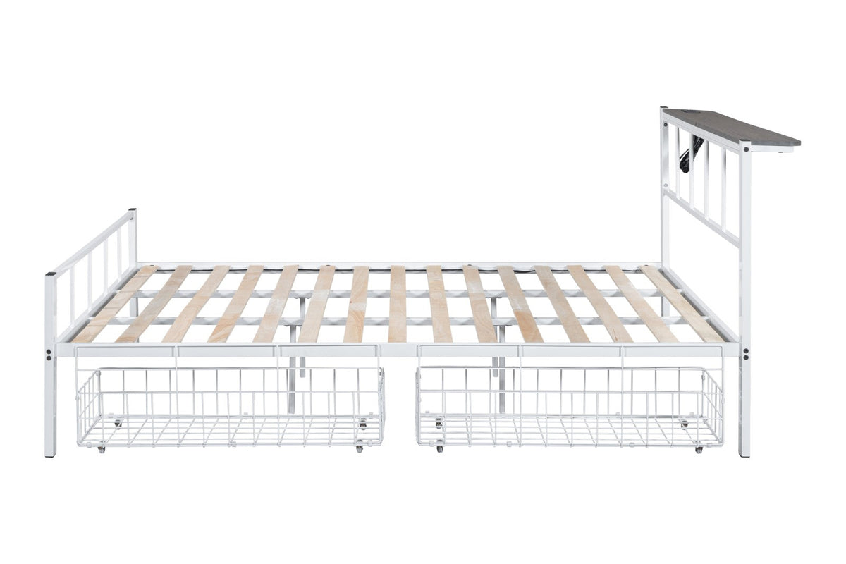 Nicoli White Queen Metal Bed With Underbed Storage