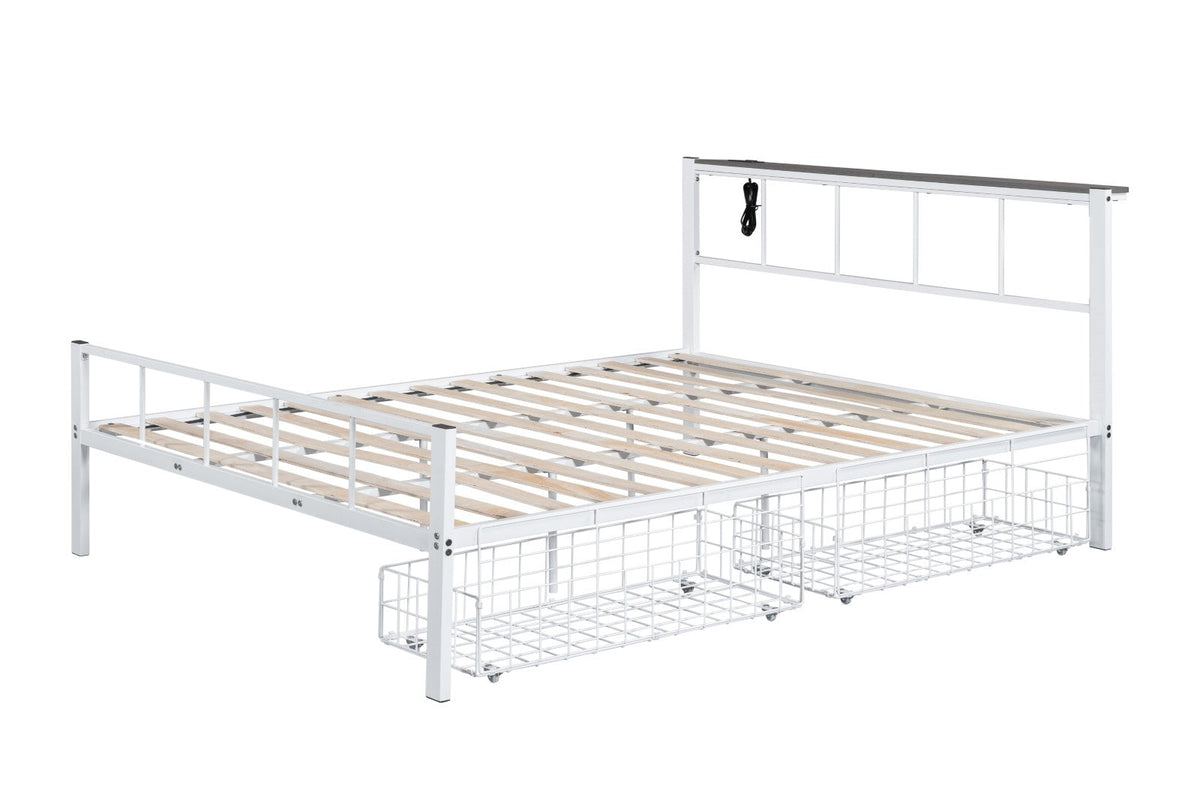Nicoli White Queen Metal Bed With Underbed Storage