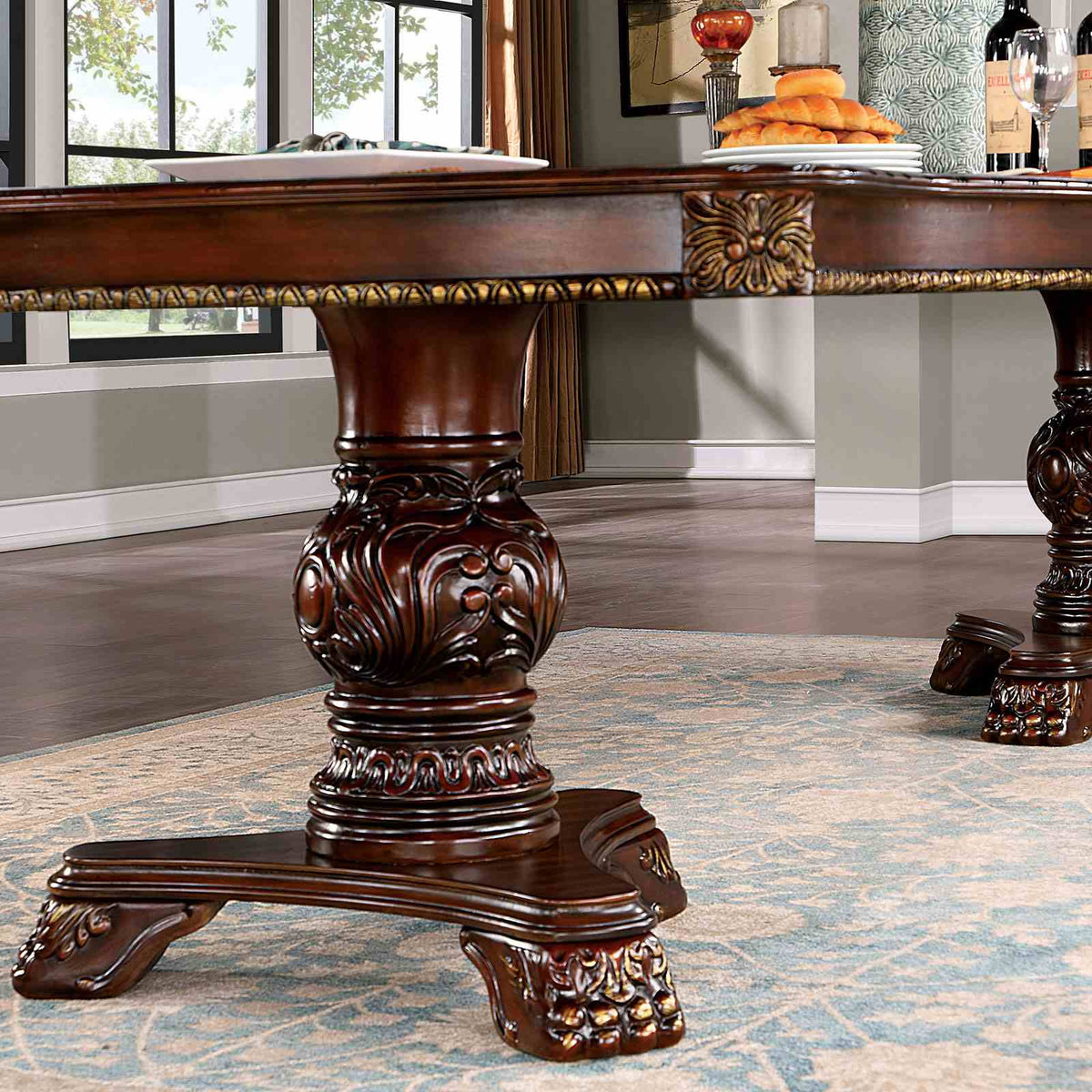 Normandy Brown Cherry 9-Piece Dining Room Set