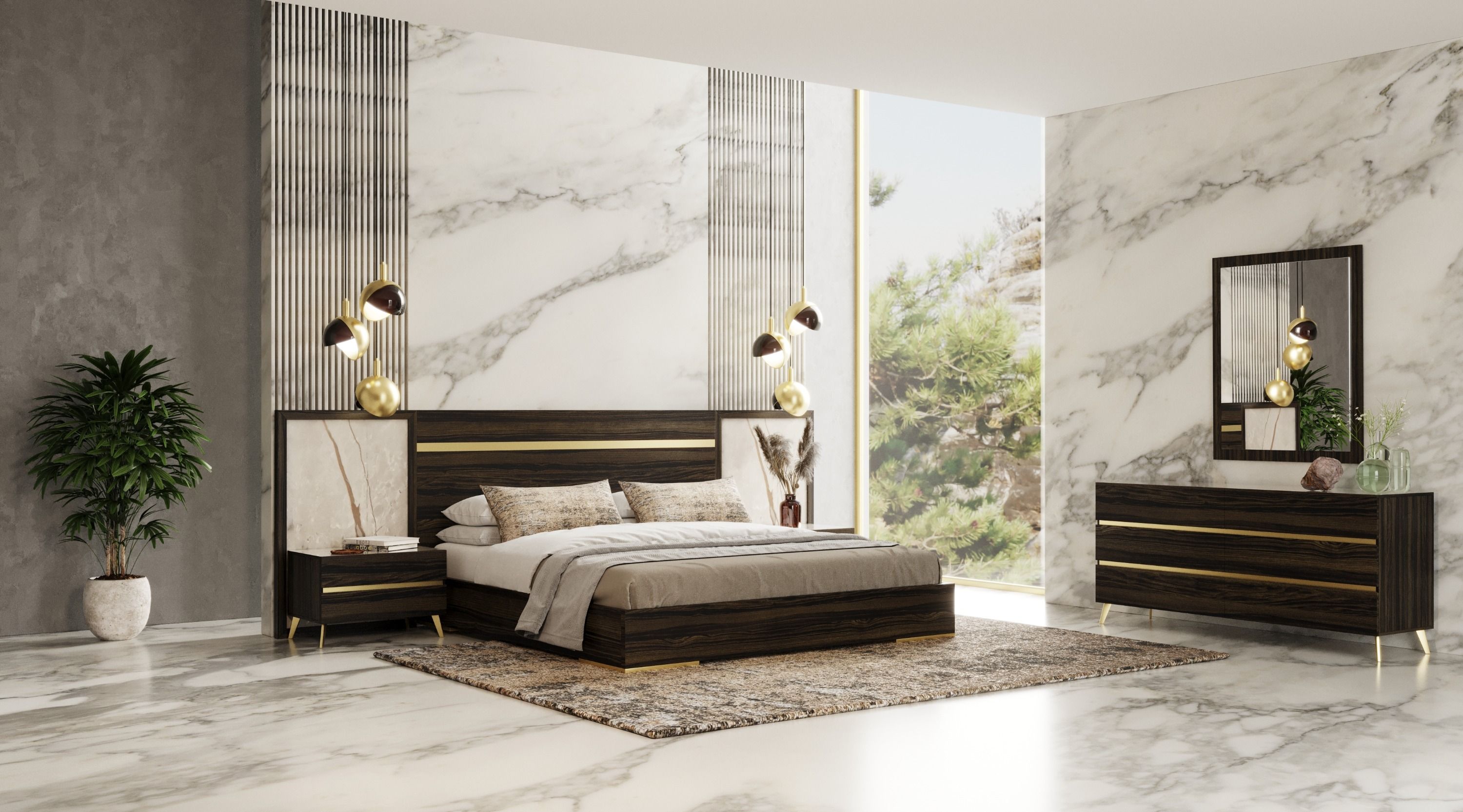 Nova Domus Velondra - Modern Eucalypto + Marble Bedroom Set