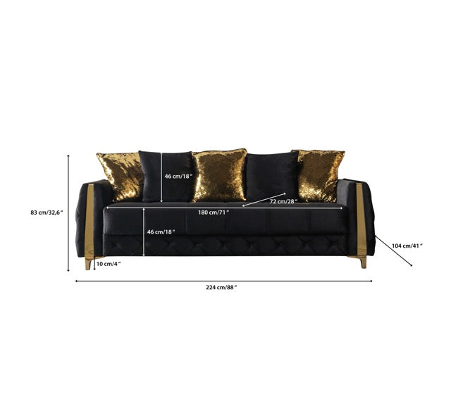 Florence Black Velvet Convertible Sofa