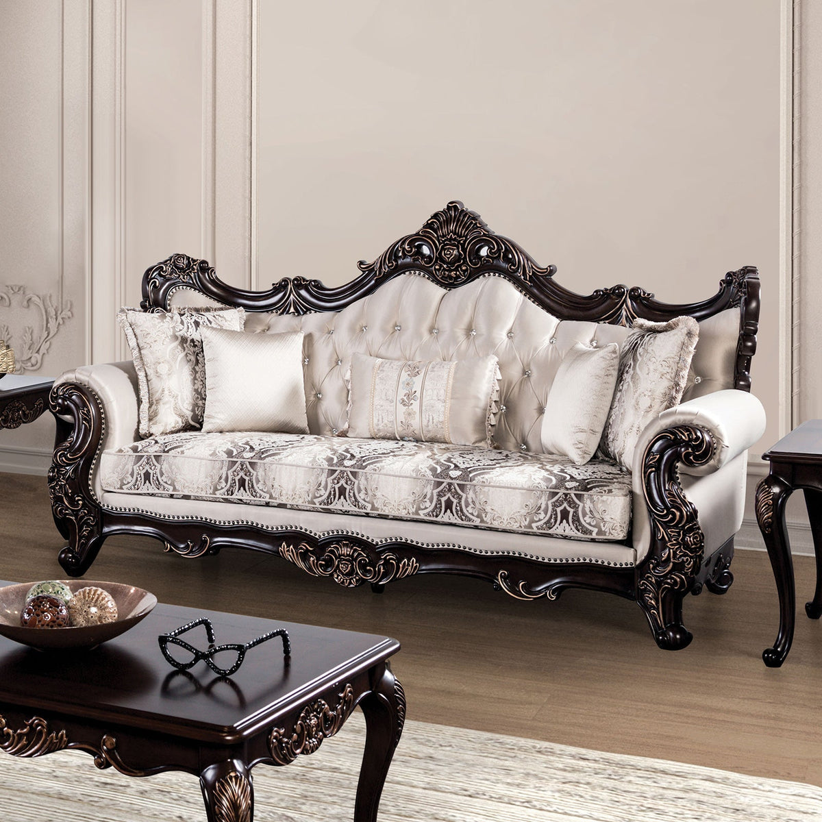 Palencia Dark Cherry/Beige Traditional Living Room Set