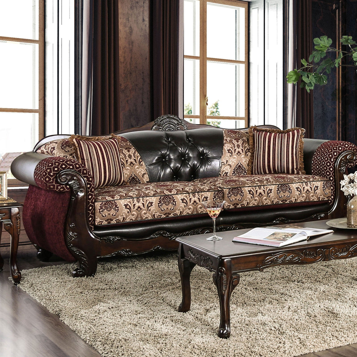 Quirino Burgundy/Dark Brown Traditional Living Room Set