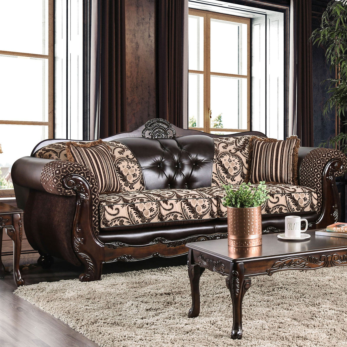 Quirino Light Brown/Dark Brown Traditional Living Room Set