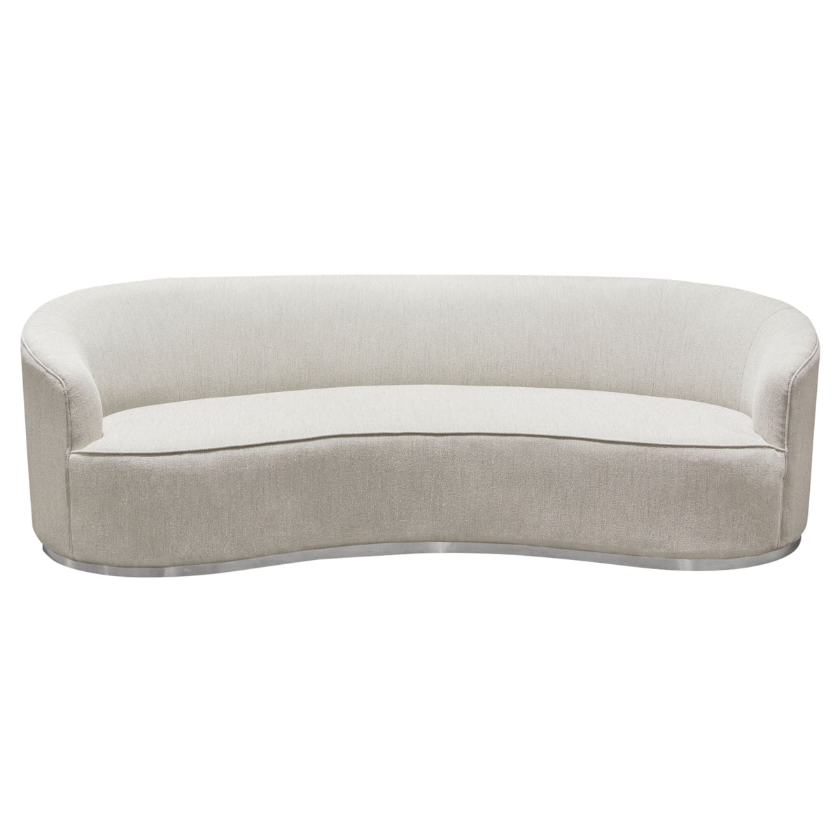 Raven Sofa in Light Cream Fabric w/ Brushed Silver Accent Trim