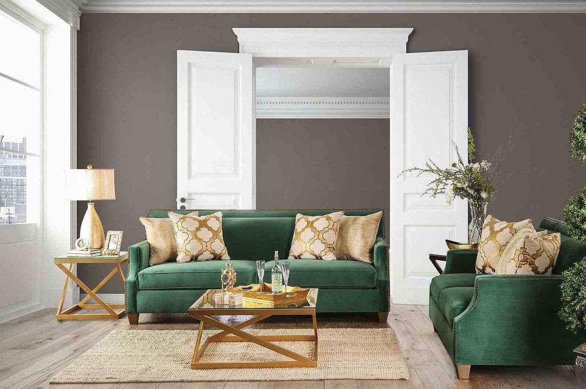 Verdante Emerald Green/Gold Transitional Living Room Set
