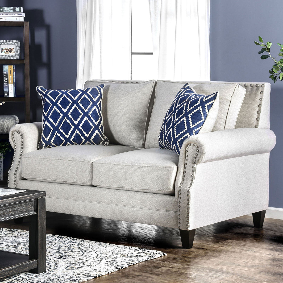 Giovanni Beige/Blue Transitional Living Room Set