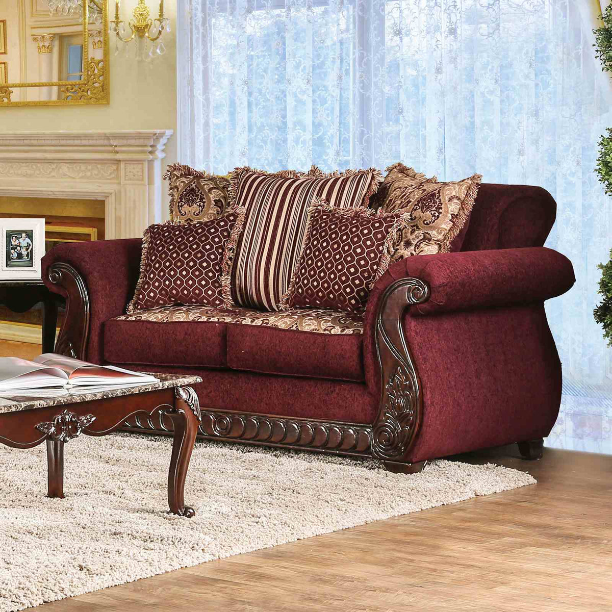Tabitha Wine/Gold Traditional Living Room Set