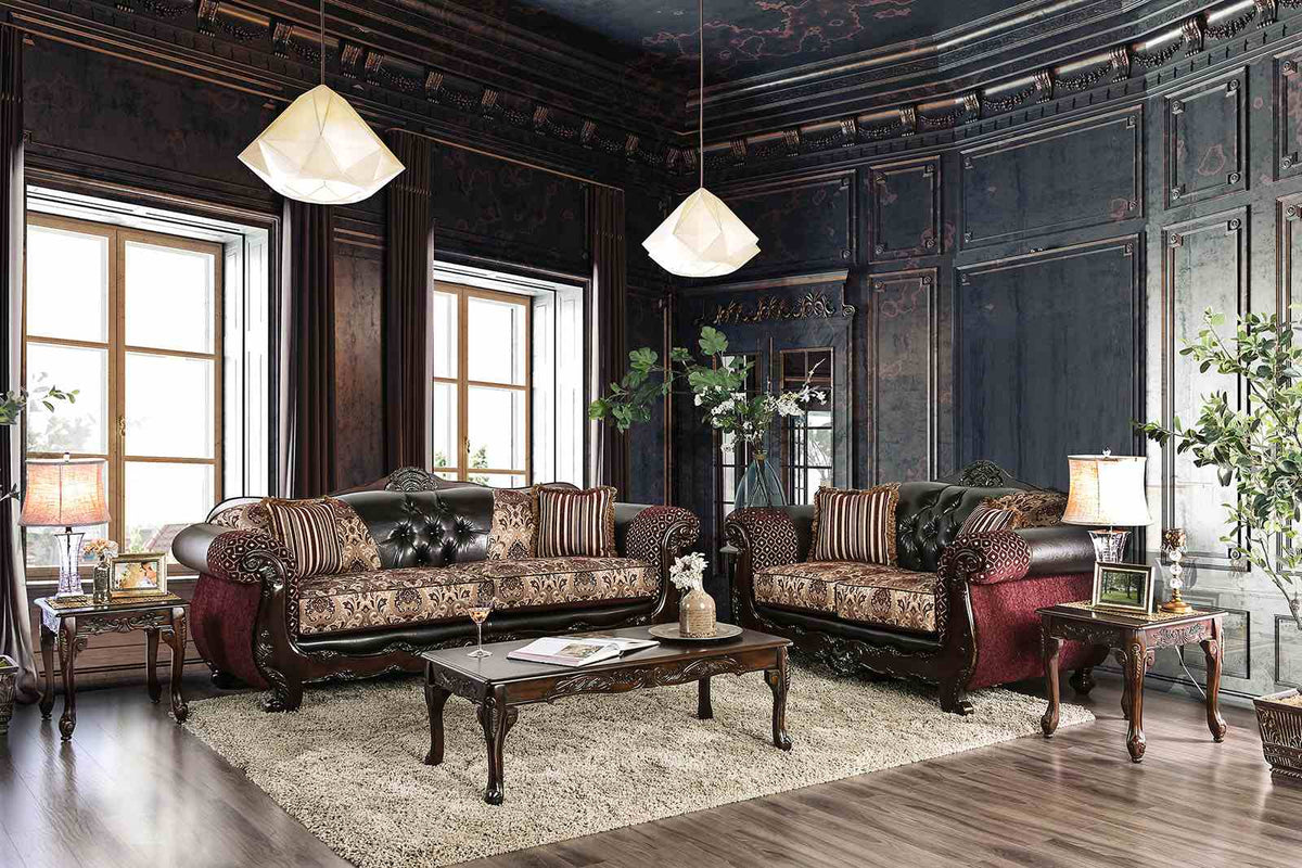 Quirino Burgundy/Dark Brown Traditional Living Room Set