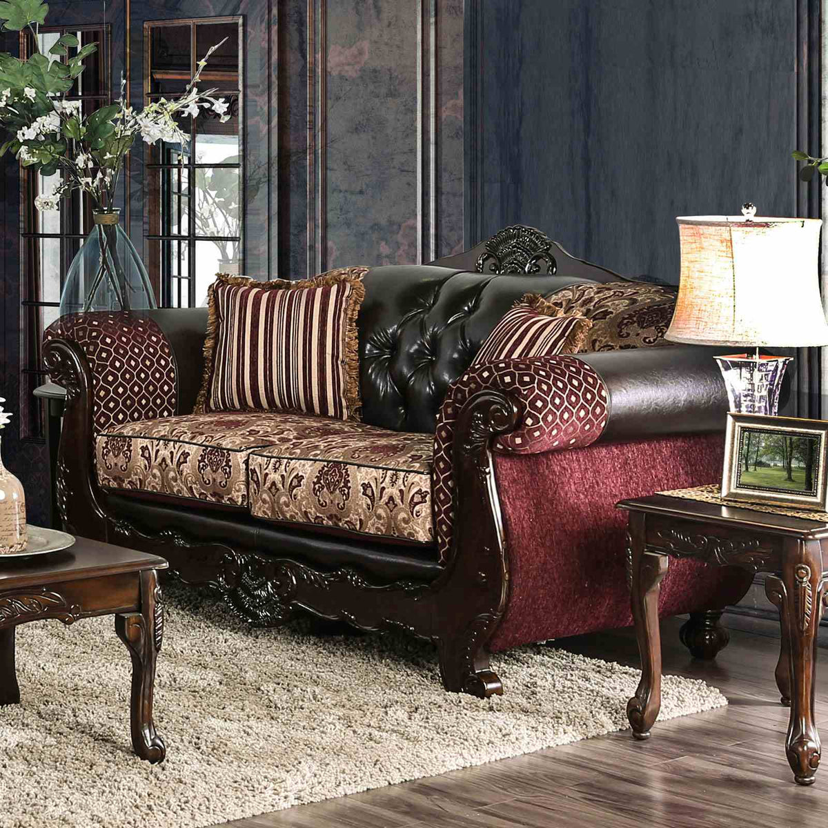 Quirino Burgundy/Dark Brown Traditional Living Room Set