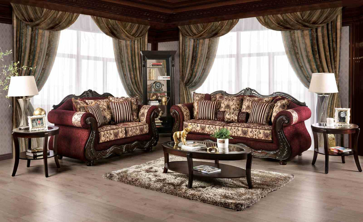 Matteo Burgundy/Brown Traditional Living Room Set