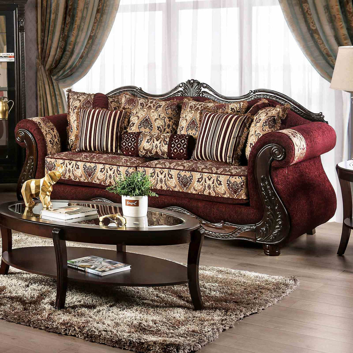 Matteo Burgundy/Brown Traditional Living Room Set