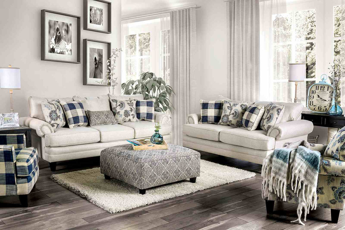 Nash Ivory/Navy Transitional Living Room Set