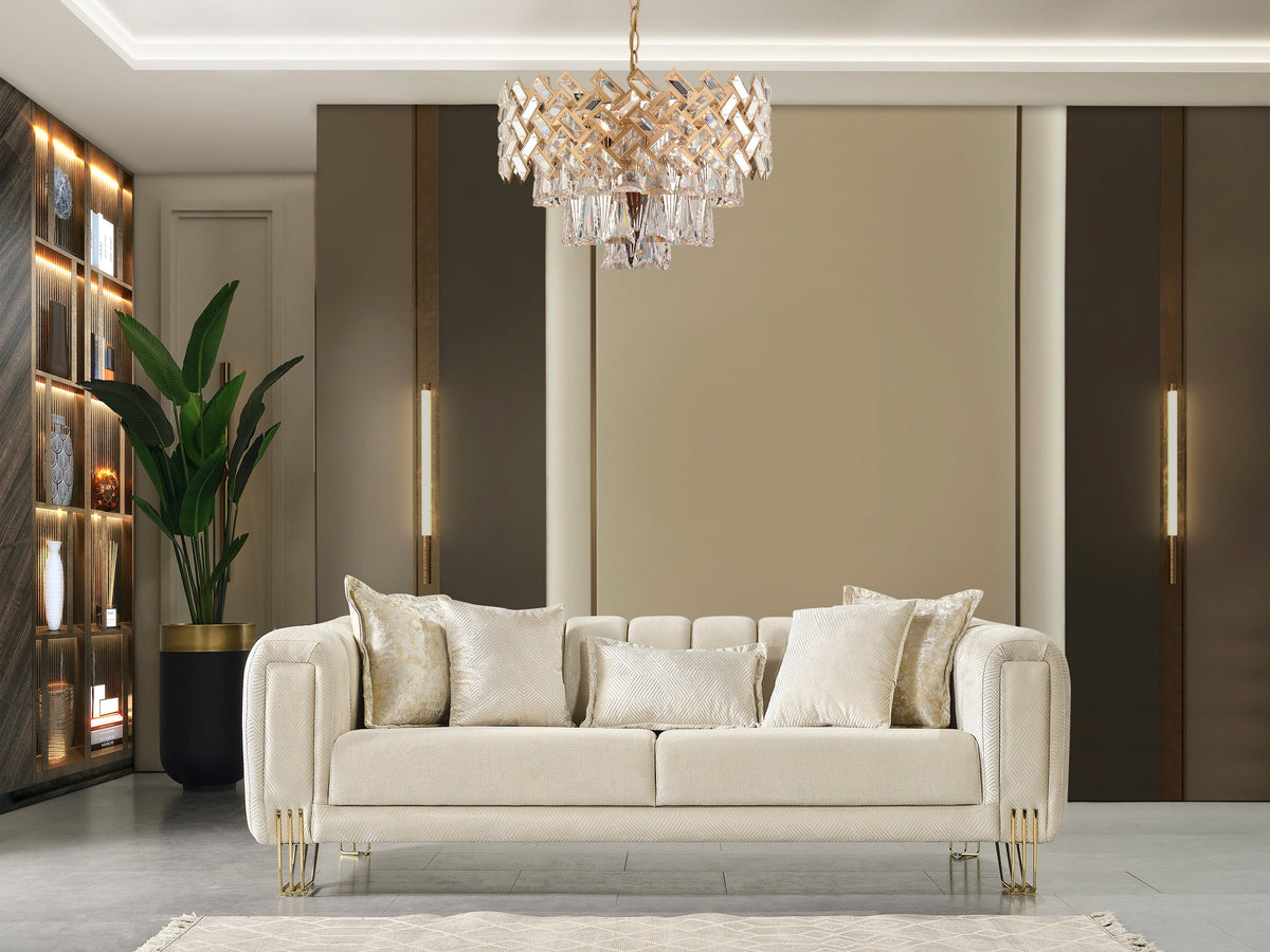 Santana Ivory Velvet Living Room Set