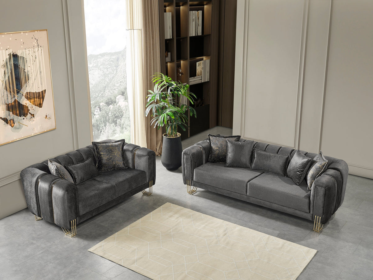 Santana Smoke Velvet Living Room Set