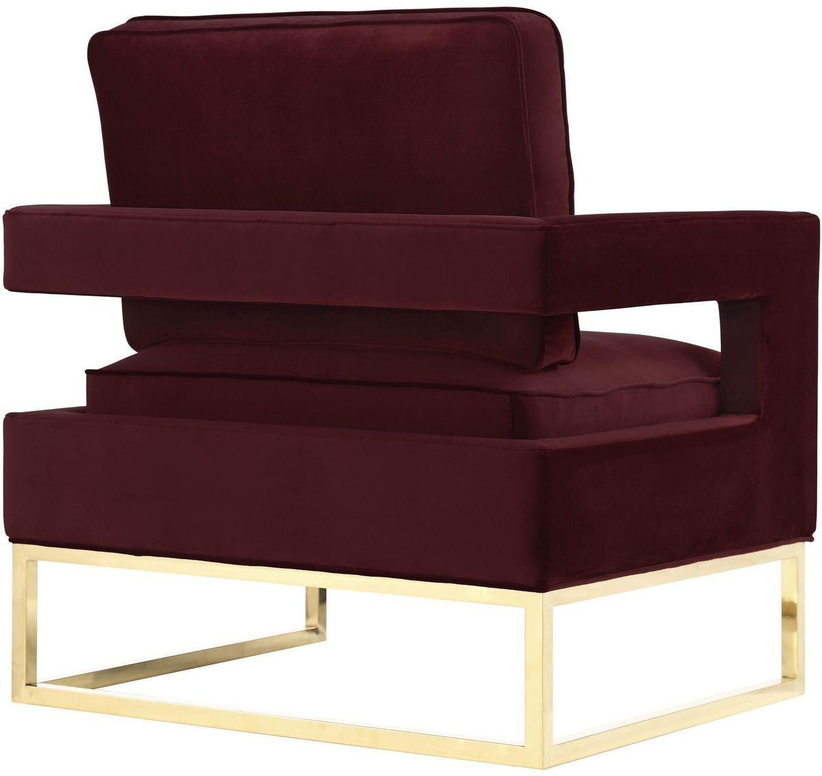Avery Maroon Velvet Chair With Polished Gold Base