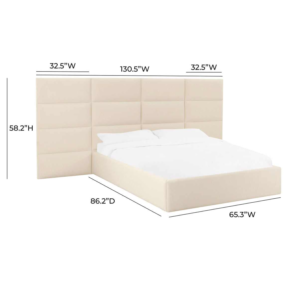 Eliana Cream Velvet Queen Bed with Wings