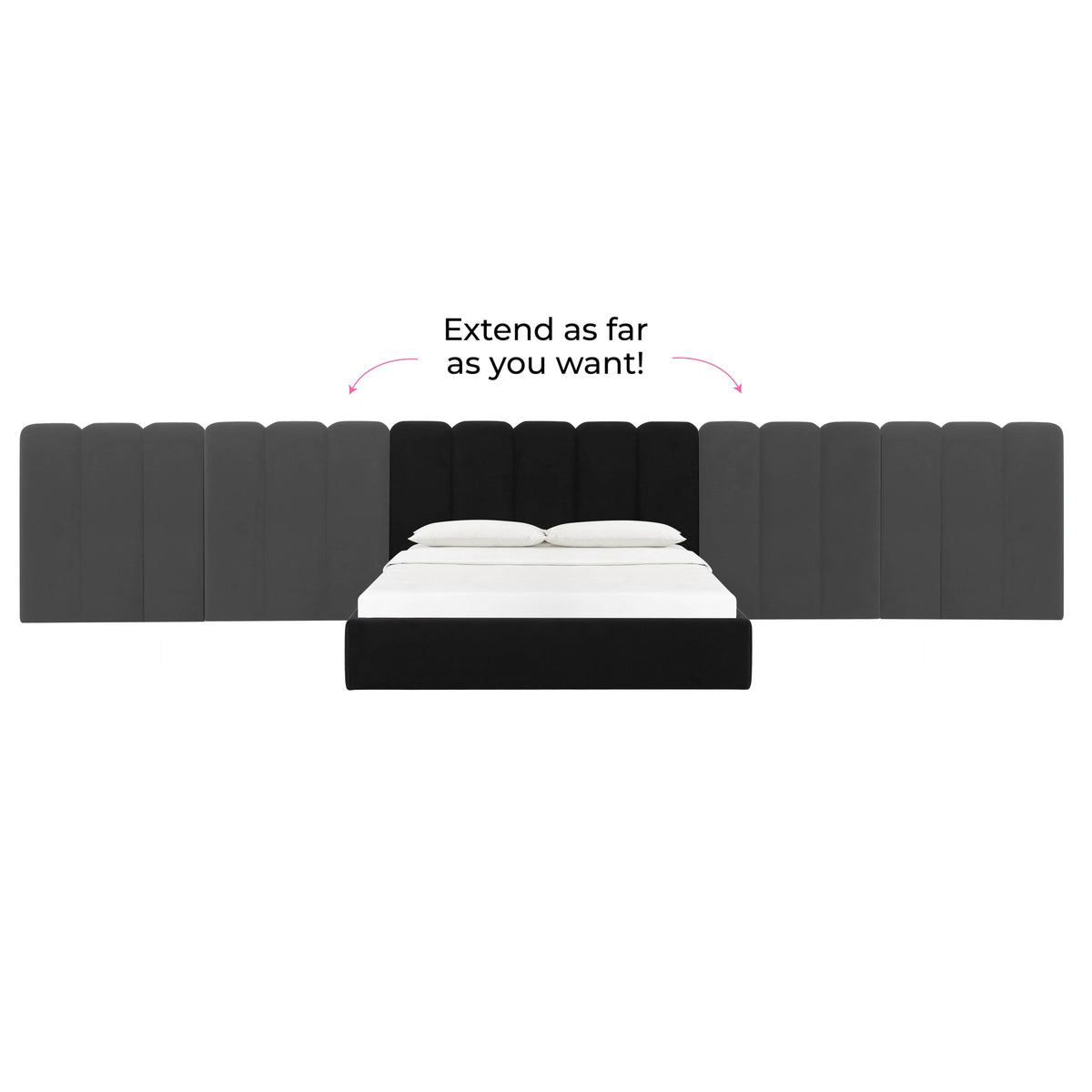 Palani Black Velvet Queen Bed with Wings