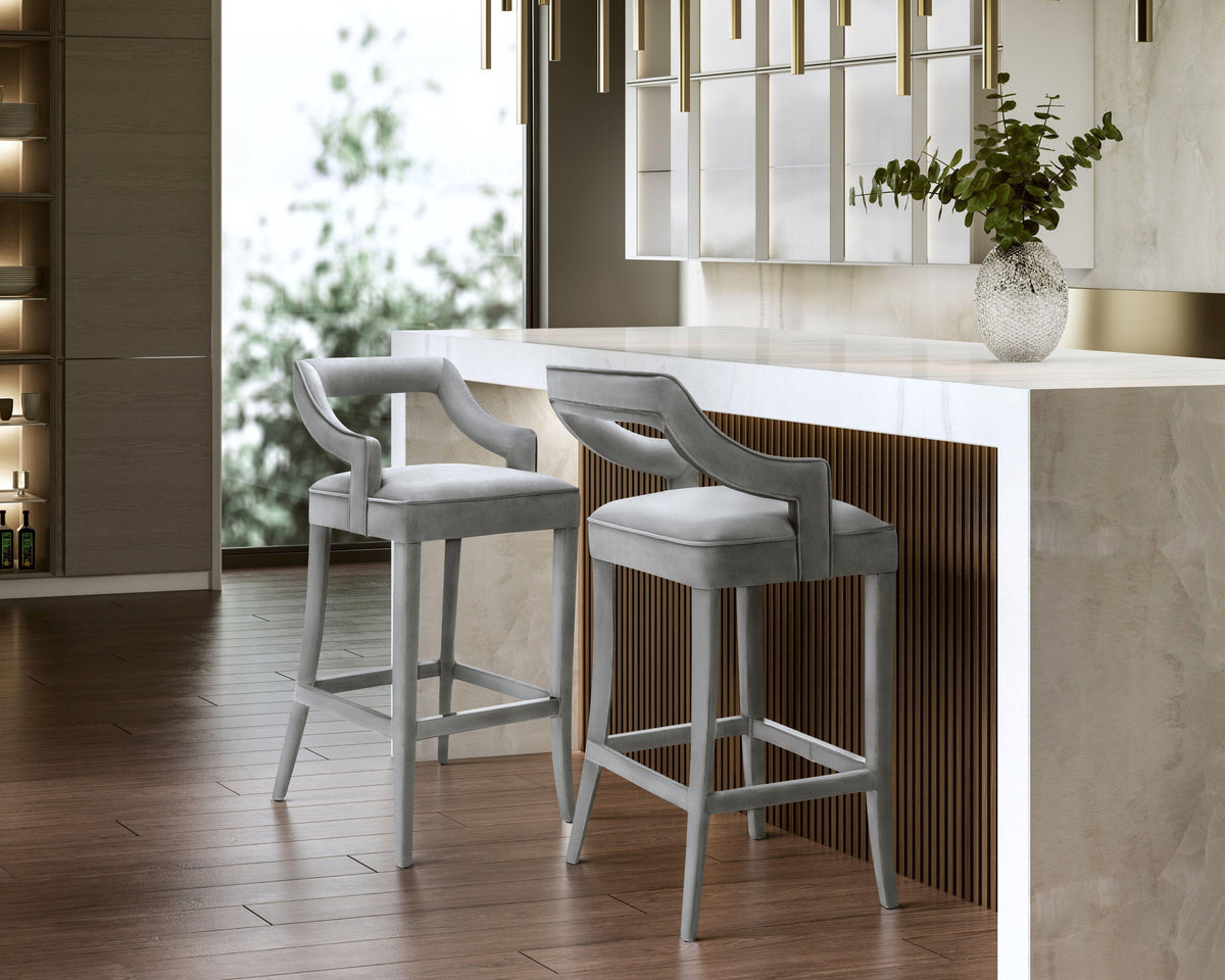 Tiffany Grey Velvet Bar Stool