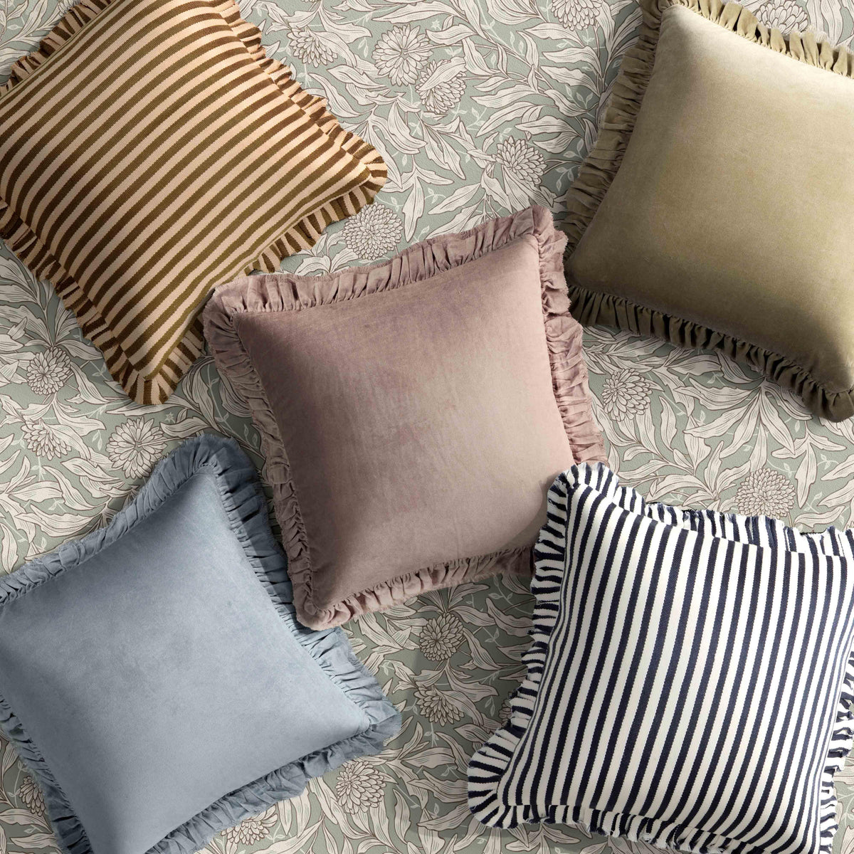 Alessia Navy Striped Ruffle 20" Square Accent Pillow - COVER