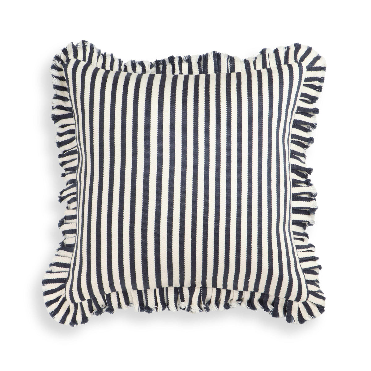 Alessia Navy Striped Ruffle 20" Square Accent Pillow