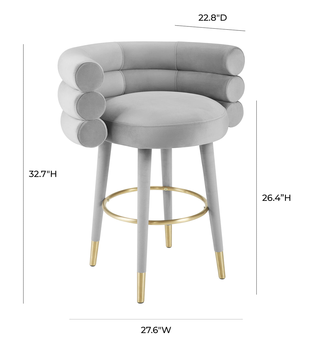 Betty Grey Velvet Counter Stool - UK