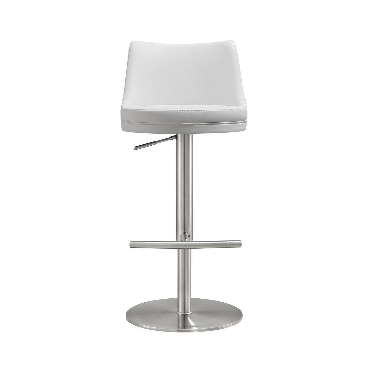 Reagan White Performance Vegan Leather and Silver Adjustable Stool