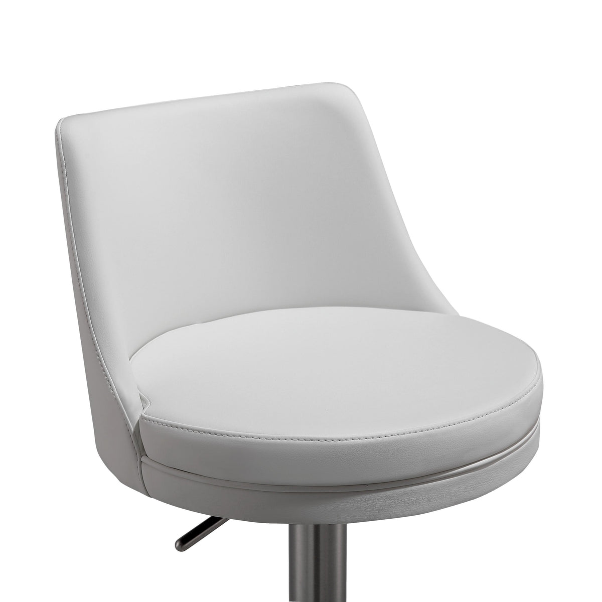 Reagan White Performance Vegan Leather and Silver Adjustable Stool