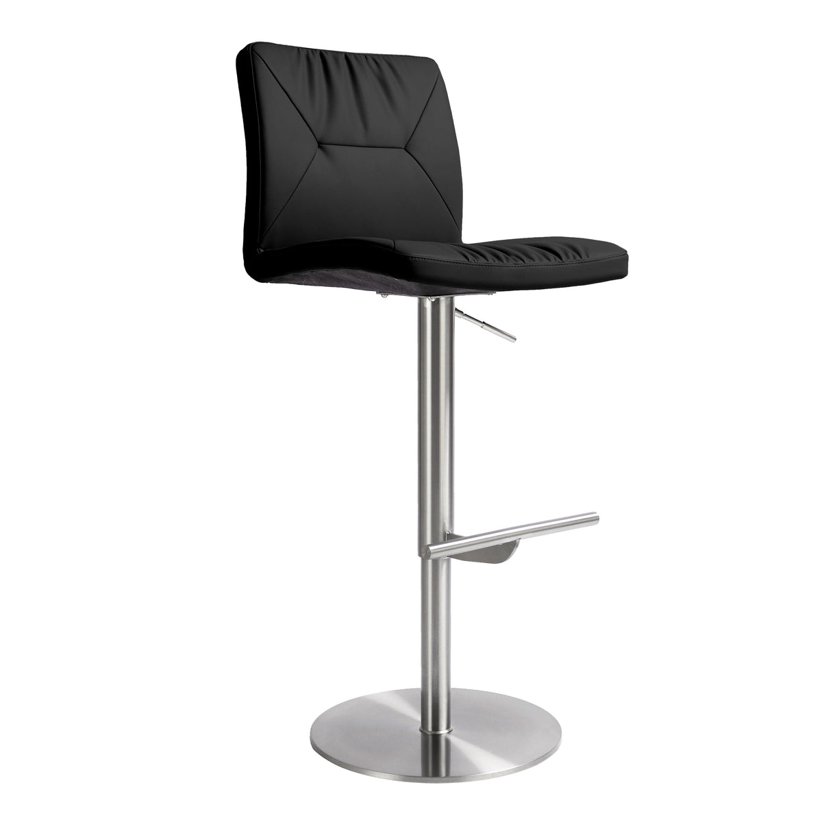 Paddy Black Vegan Leather on Silver Adjustable Stool - UK