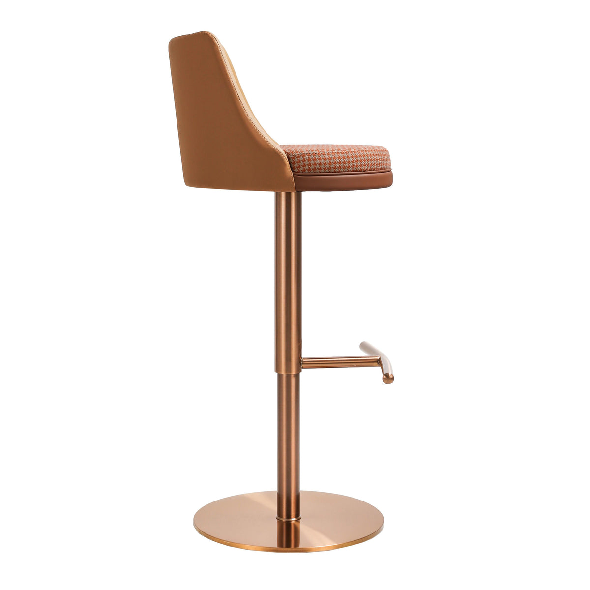 Reagan Cafe Au Lait Performance Vegan Leather and Houndstooth Adjustable Swivel Stool