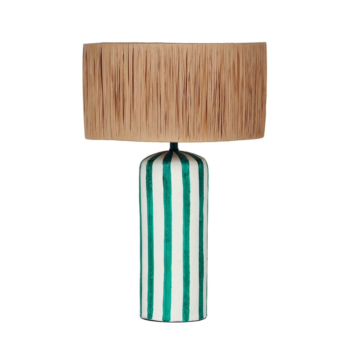 Ravello Green Striped Papier Mache Table Lamp