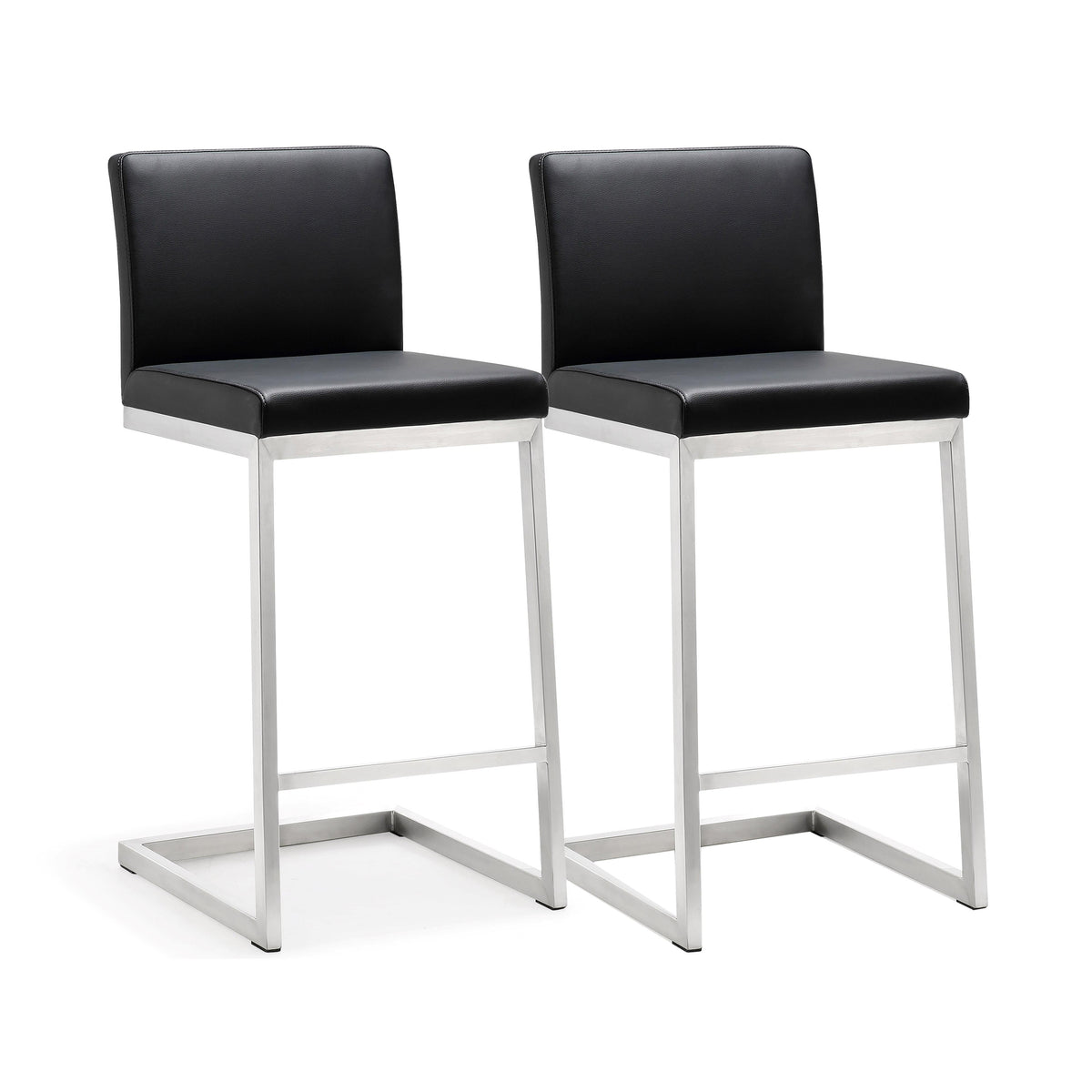 Parma Black Performance Vegan Leather and Stainless Steel Counter Stool - Set of 2